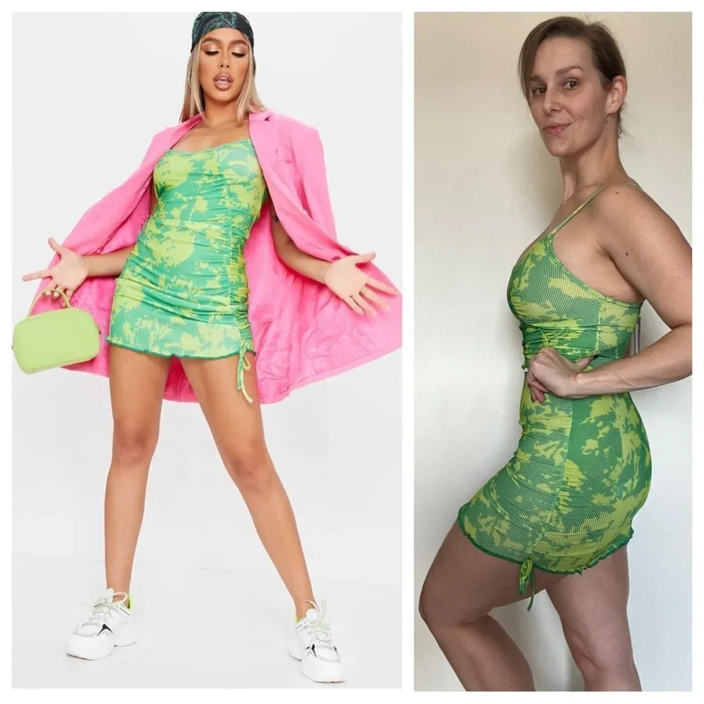 PrettyLittleThing Bodycon Dress Green Tie Dye NEW US 2 Club - Picture 5 of 12